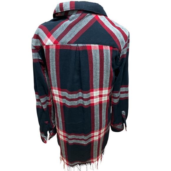 ZARA Basic Size Medium Fringe Plaid Shirt Dress Studded Pocket Long Sleeve - Picture 3 of 8